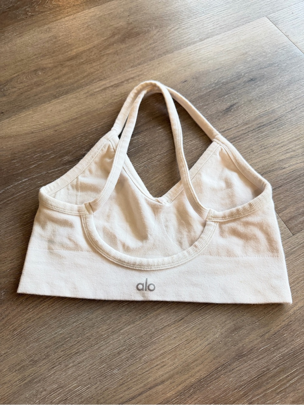ALO Yoga Light Beige Ribbed Strappy Sports Bra